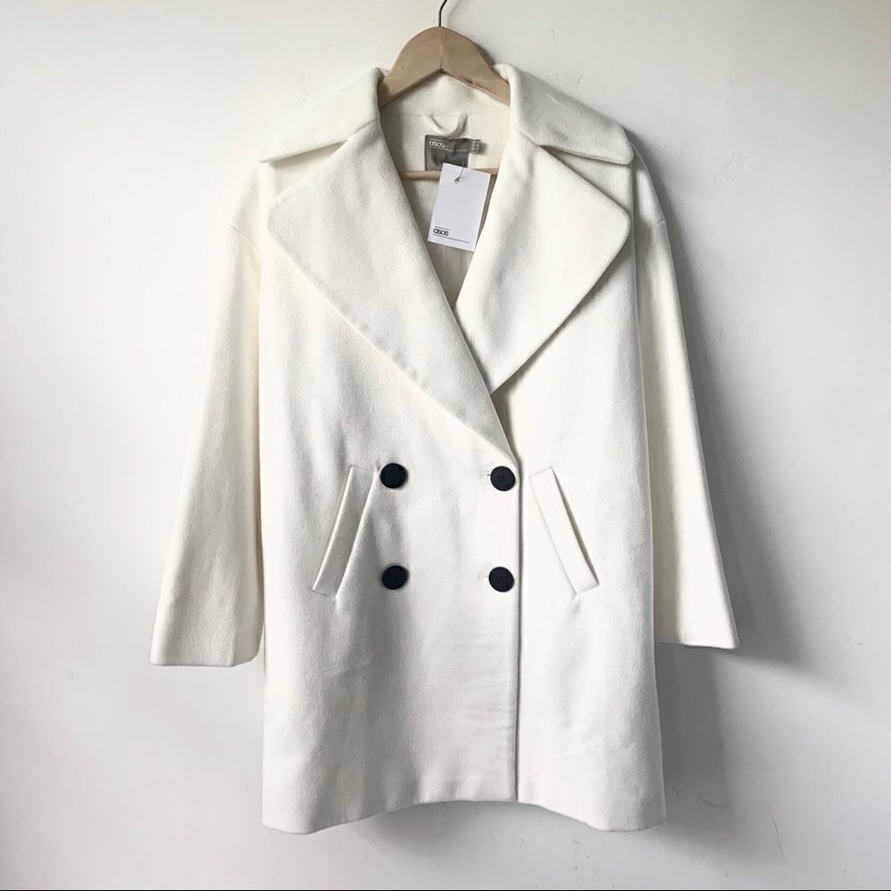 NWT ASOS Ecru Double-breasted Poly Coat
